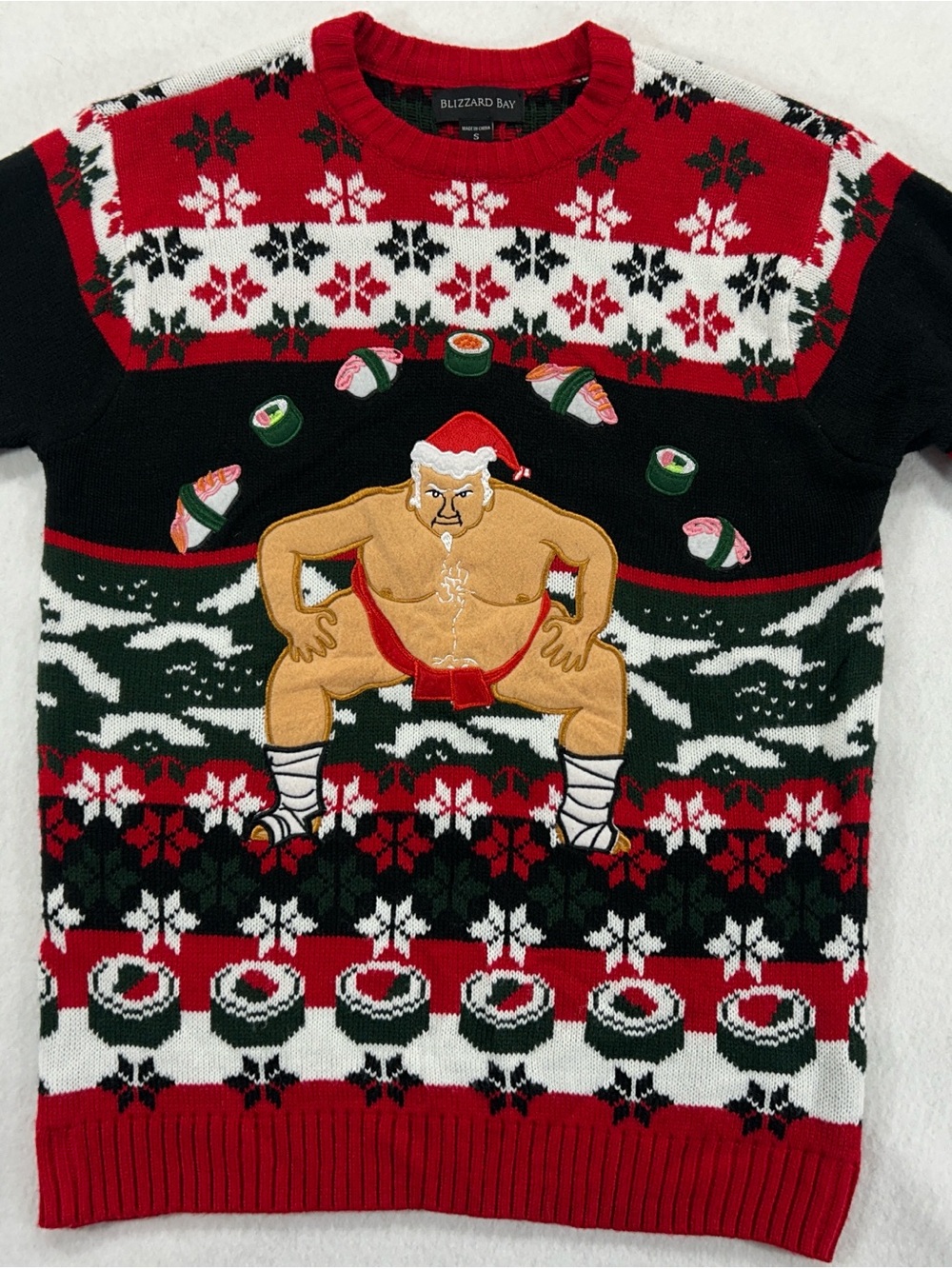 Blizzard Bay Men's Red & Black Sushi Sumo Crewneck Sweater